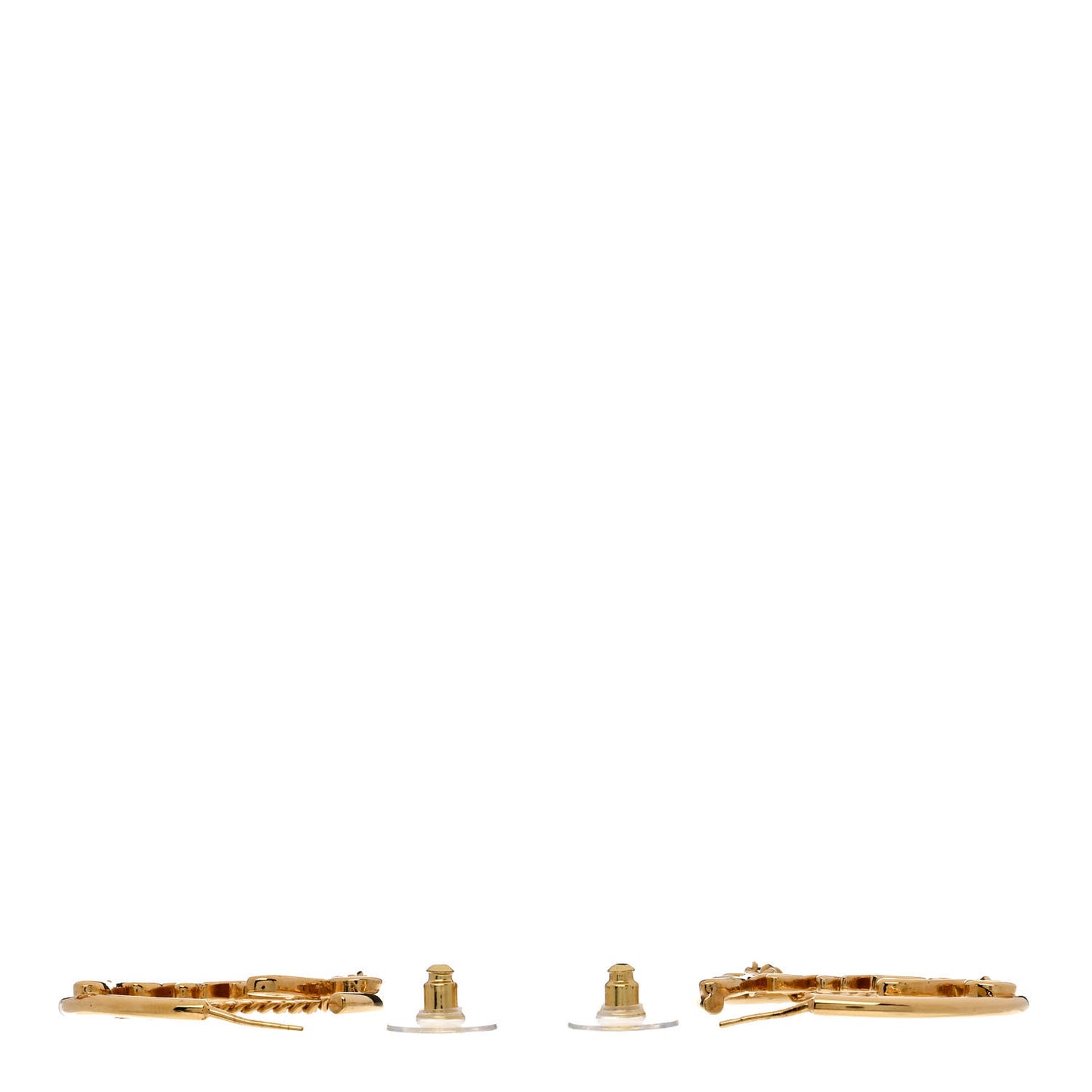 Metal Chain CC Hoop Earrings Gold