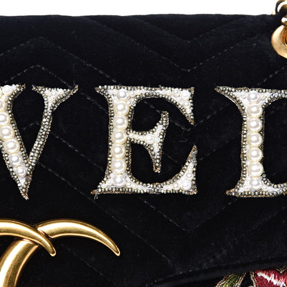 Gucci Velvet Matelasse Loved Embroidered Medium GG Marmont Shoulder Bag Black 10 of 14