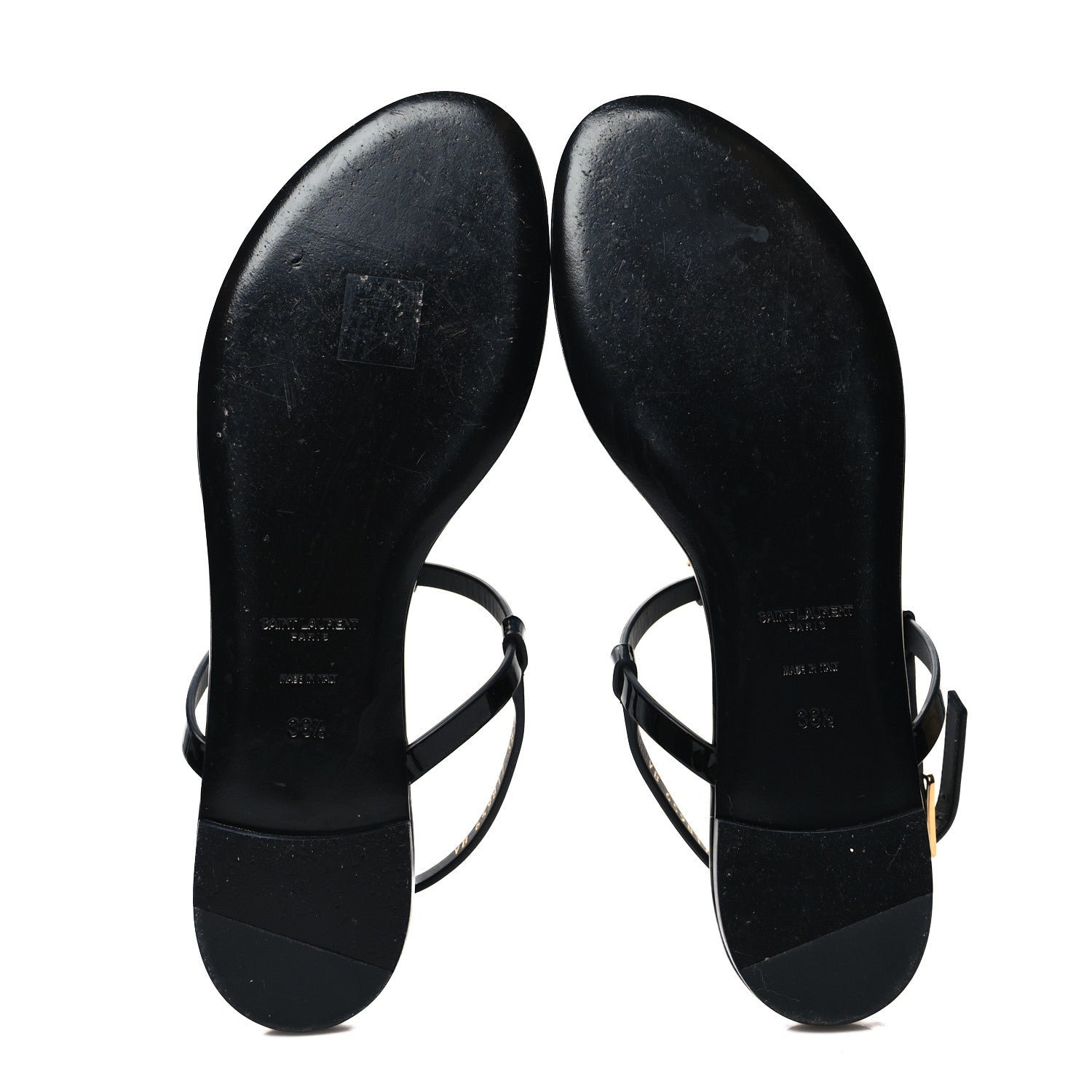 Saint Laurent Patent Calfskin Cassandra Monogram Sandals 38.5 Black 5 of 9