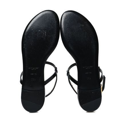 Saint Laurent Patent Calfskin Cassandra Monogram Sandals 38.5 Black 5 of 9