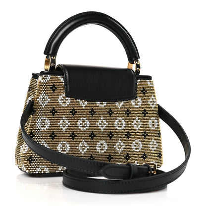 Louis Vuitton Satin Beaded Embroidered Monogram Calfskin Capucines Mini Gold Black 2 of 7
