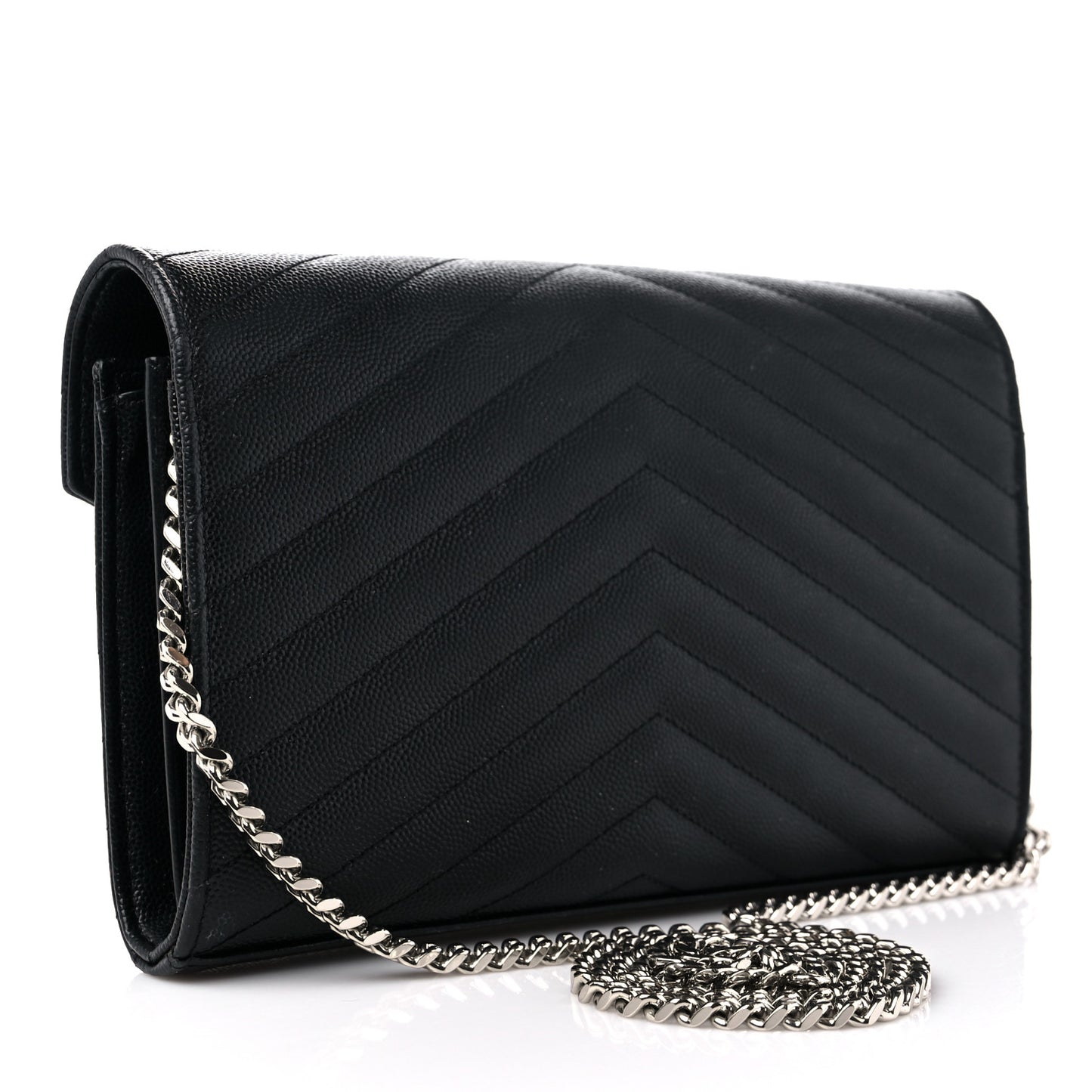 Grain De Poudre Matelasse Chevron Monogram Chain Wallet Black