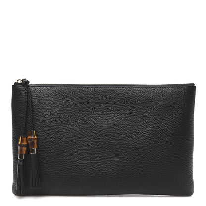 Gucci Pebbled Calfskin Large Bamboo Clutch Black 1 of 9