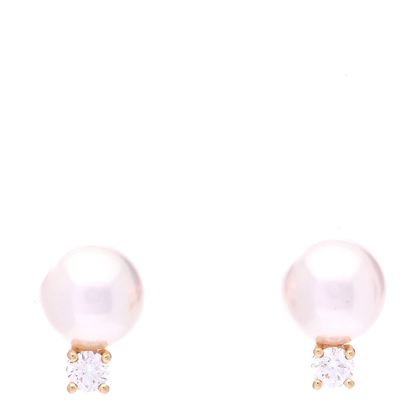 18K Yellow Gold Diamond Akoya Pearl 7-7.5mm Stud Earrings