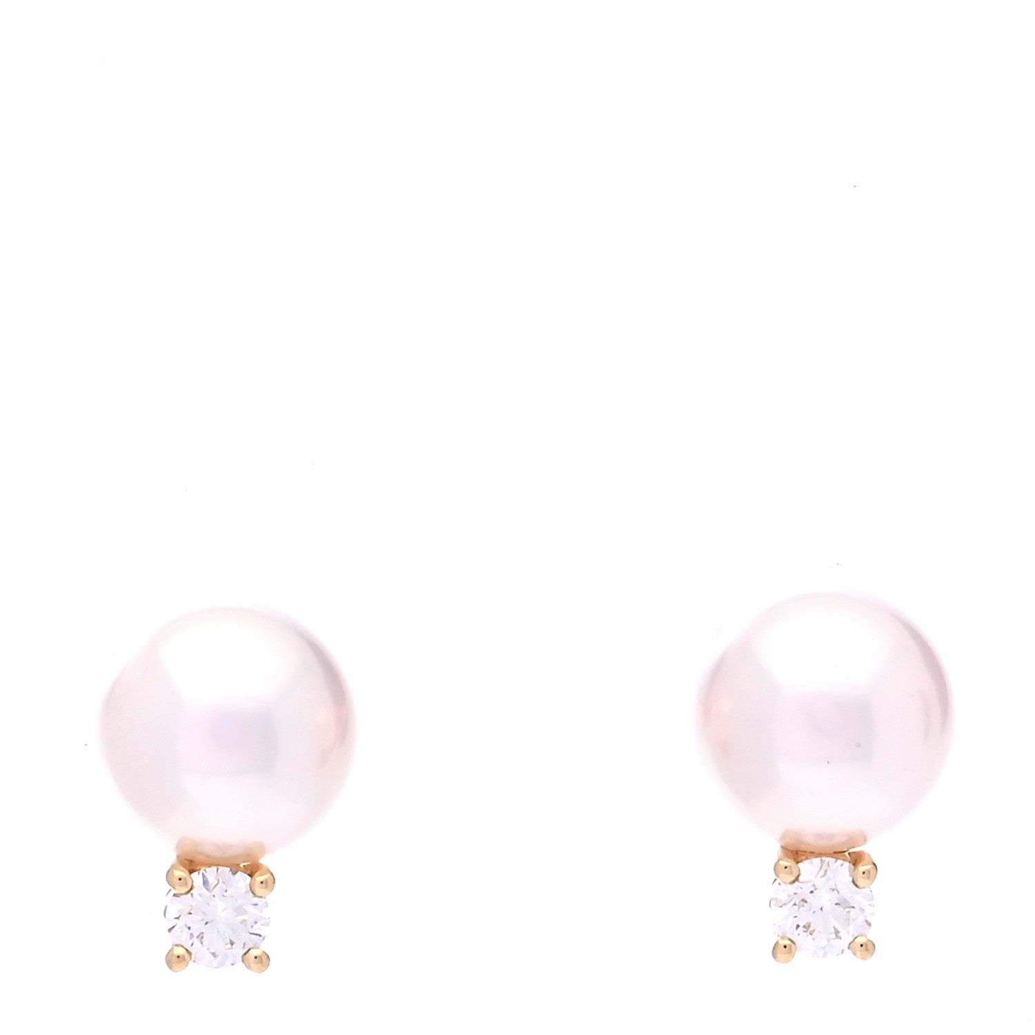 Mikimoto 18K Yellow Gold Diamond Akoya Pearl 7-7.5mm Stud Earrings 1 of 8