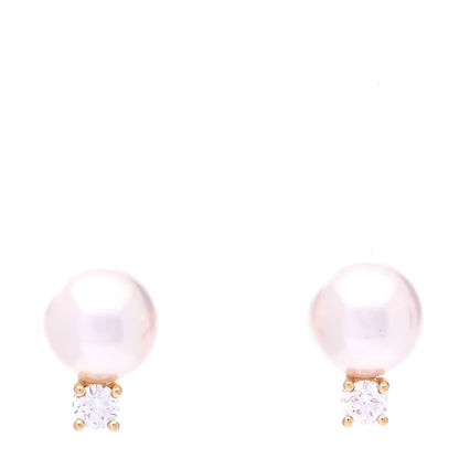 Mikimoto 18K Yellow Gold Diamond Akoya Pearl 7-7.5mm Stud Earrings 1 of 8