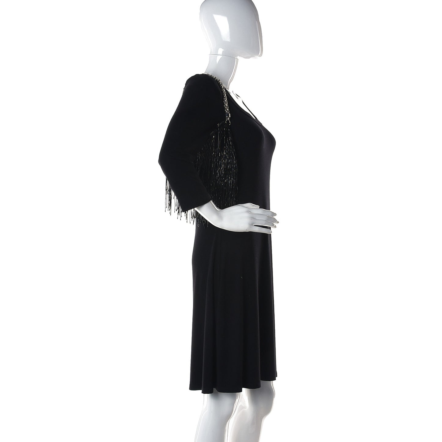 Satin Bead Embellished Callie Fringe Tassel Chain Evening Bag Black