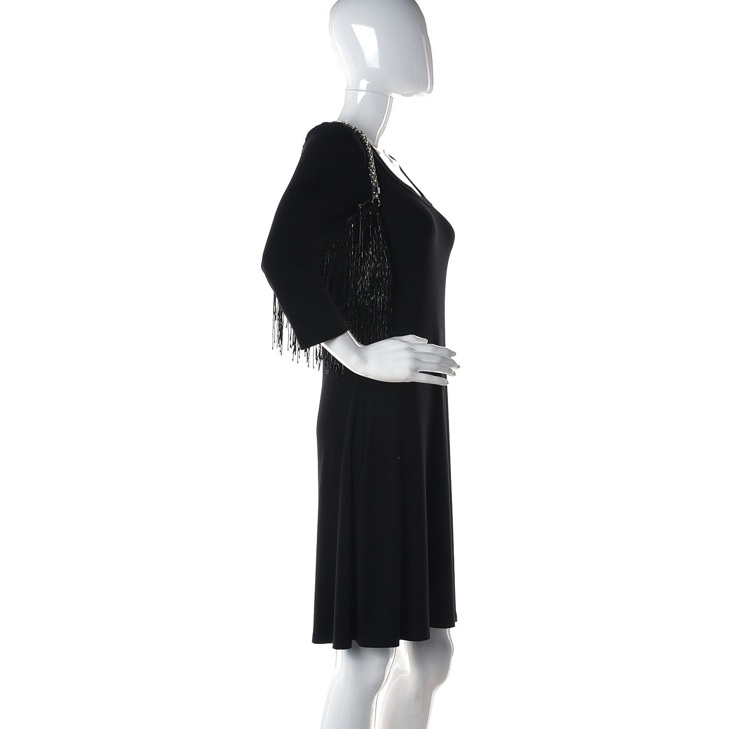 Jimmy Choo Satin Bead Embellished Callie Fringe Tassel Chain Evening Bag Black 2 of 12