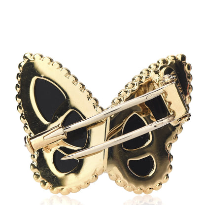 Van Cleef & Arpels 18K Yellow Gold Diamond Black Onyx Lucky Alhambra Butterfly Brooch Pin 3 of 4