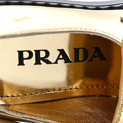 Prada Metallic Brushed Calfskin Metal Triangle Logo 50mm Loafers 35 Platino 7 of 9