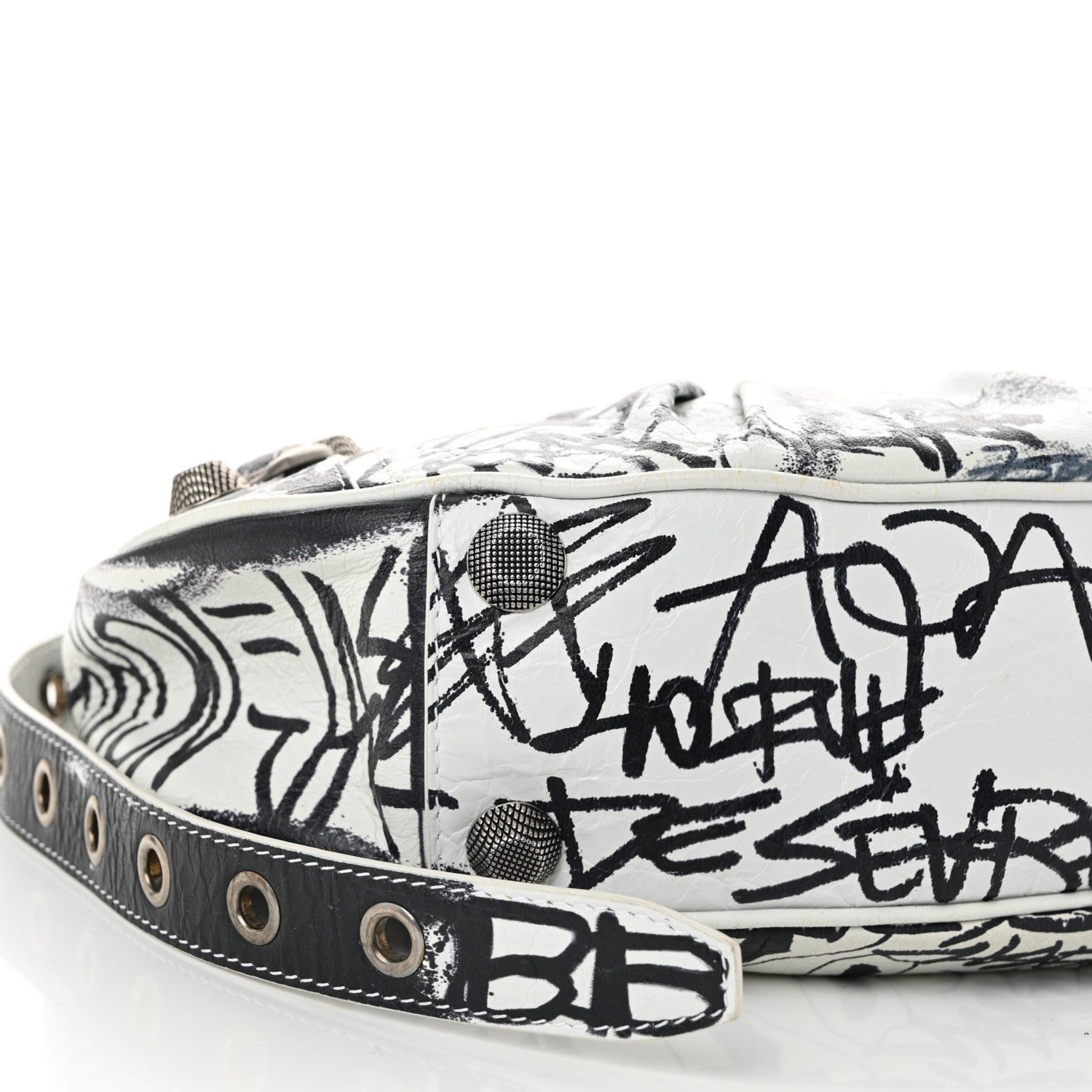 Balenciaga Agneau Arena Graffiti Small Le Cagole Shoulder Bag White Black 10 of 12