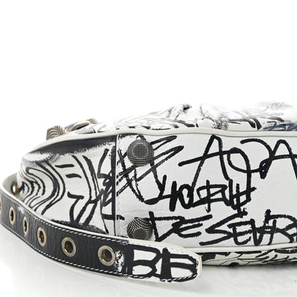 Balenciaga Agneau Arena Graffiti Small Le Cagole Shoulder Bag White Black 10 of 12