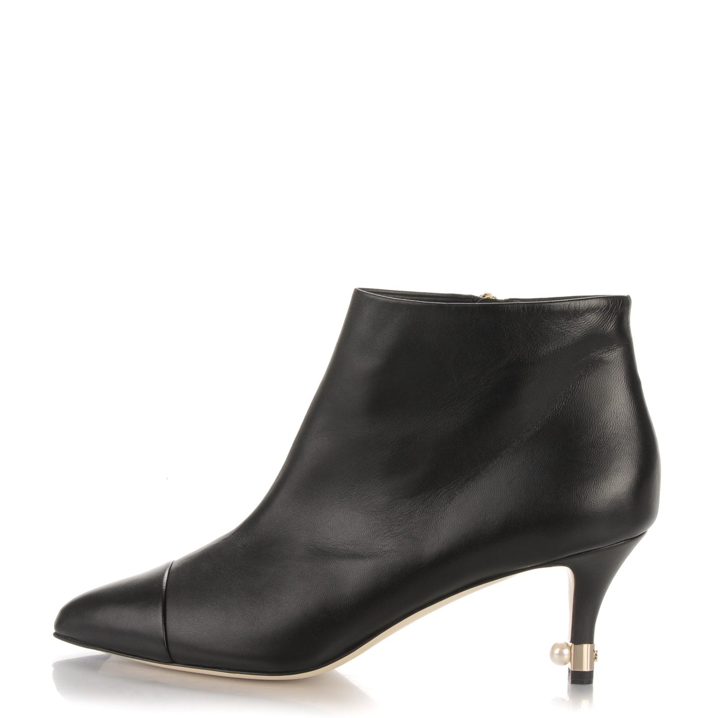 Calfskin Cap Toe Pearl Ankle Boots 38.5 Black