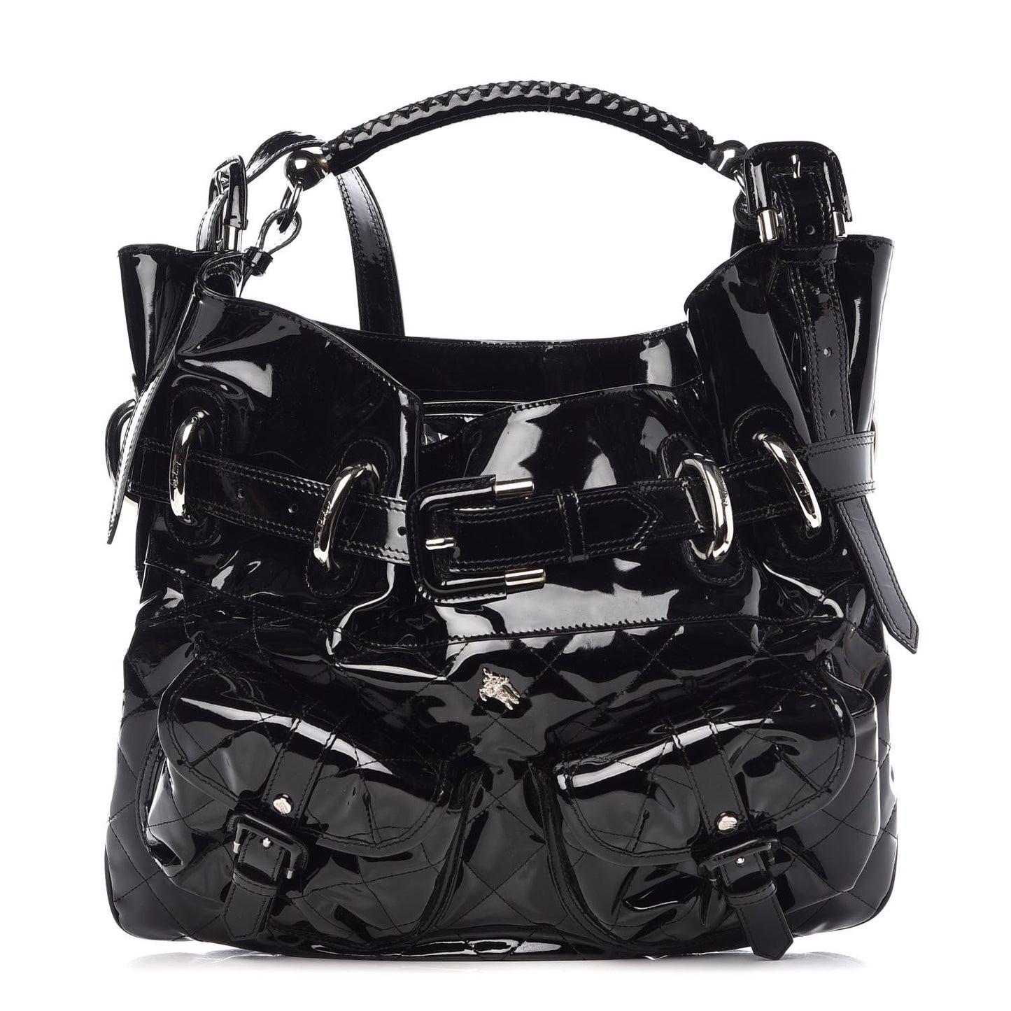 Patent Calfskin Quilted Large Manor Tote Black