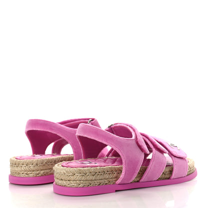 Chanel Velvet CC Flat Sandals 37 Pink 3 of 10