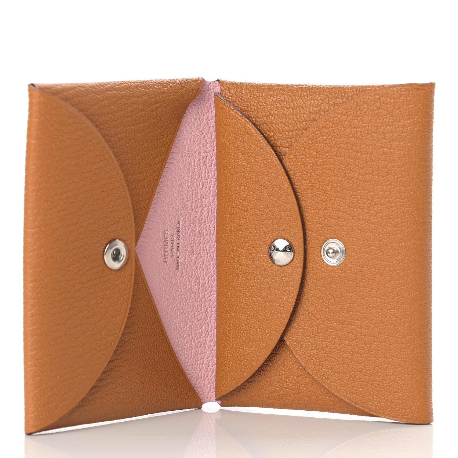 Hermes Chevre Mysore Verso Calvi Duo Card Case Caramel Rose Sakura 4 of 7