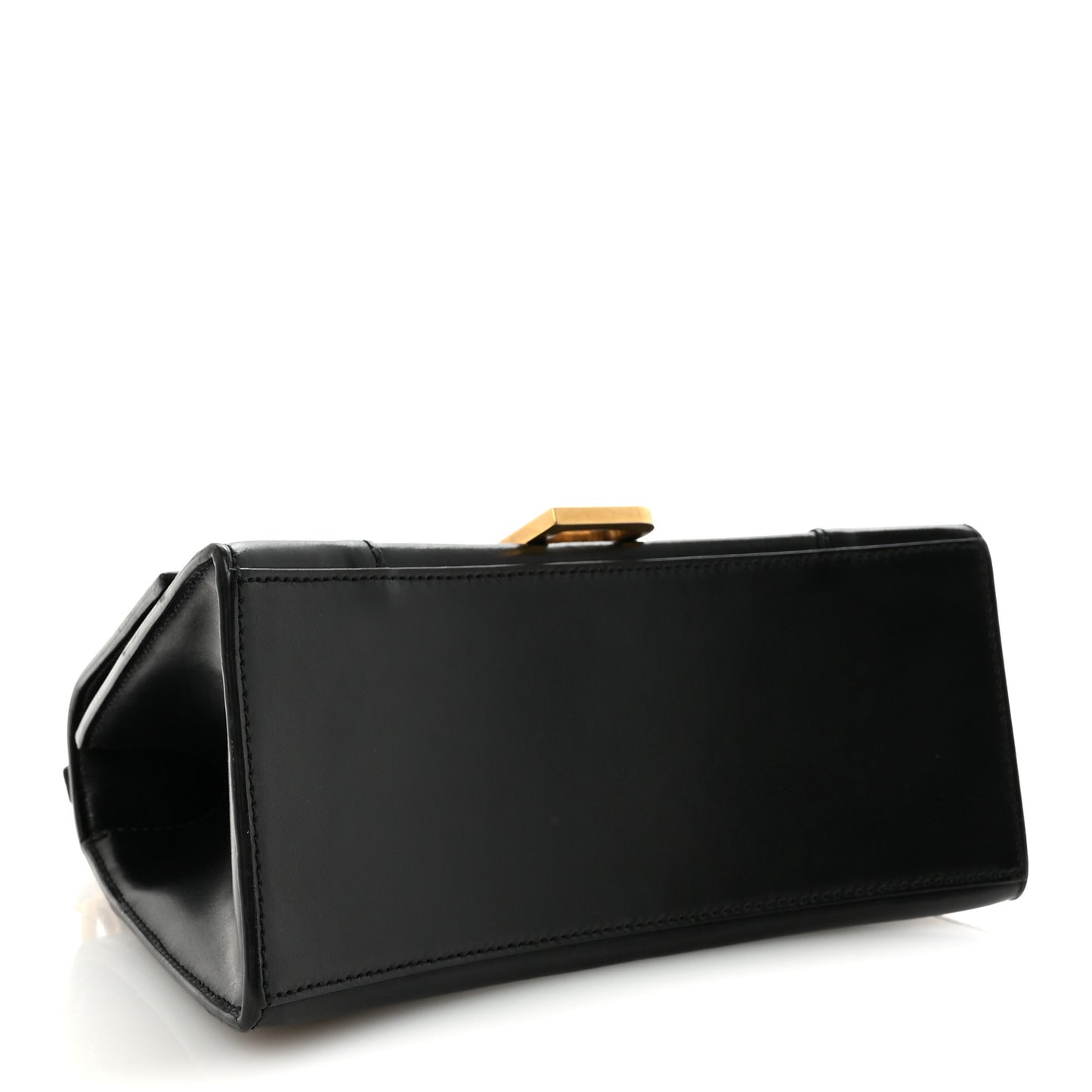 Shiny Box Calfskin Small Hourglass Top Handle Bag Black