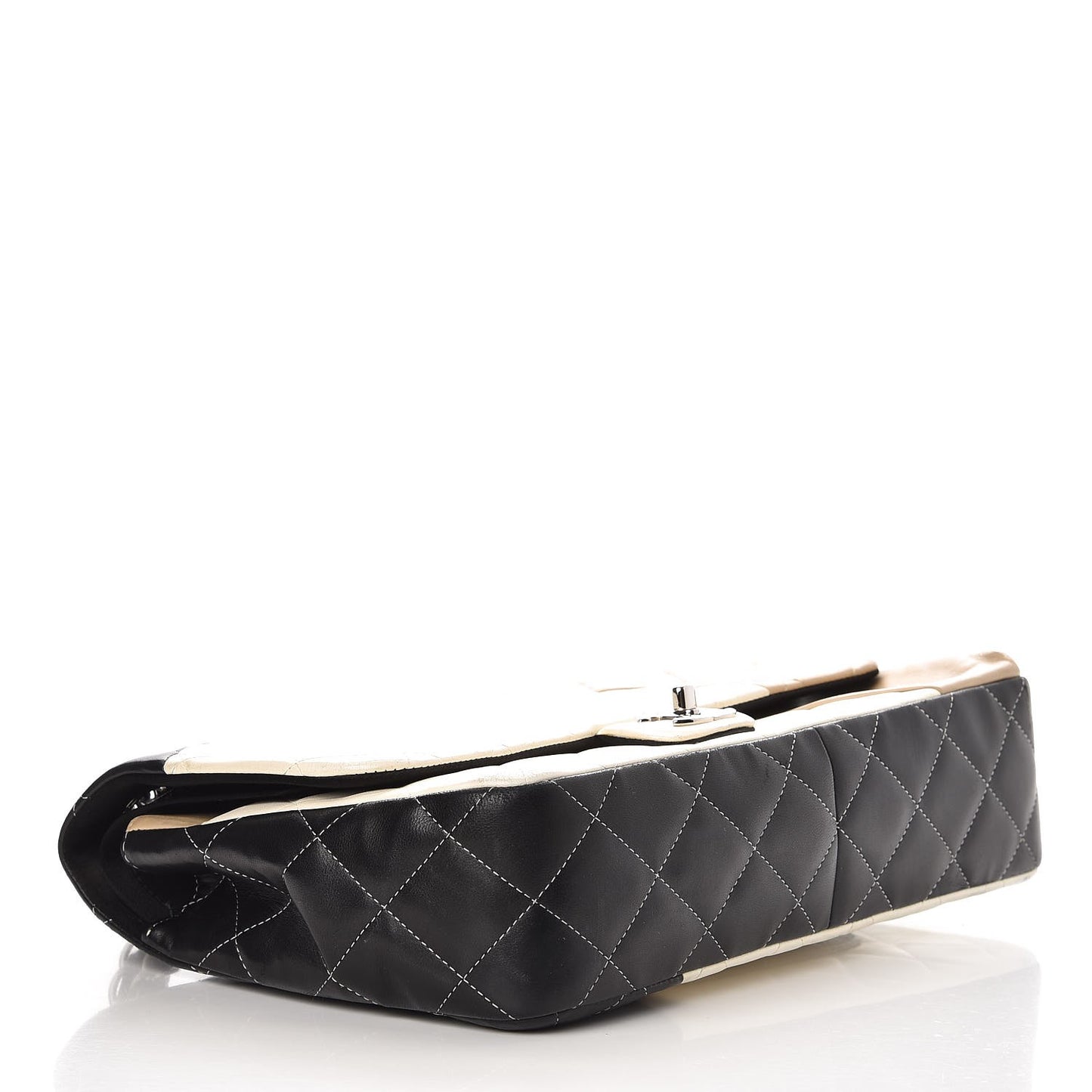 Lambskin Quilted Colorblock Jumbo Double Flap Black White Beige