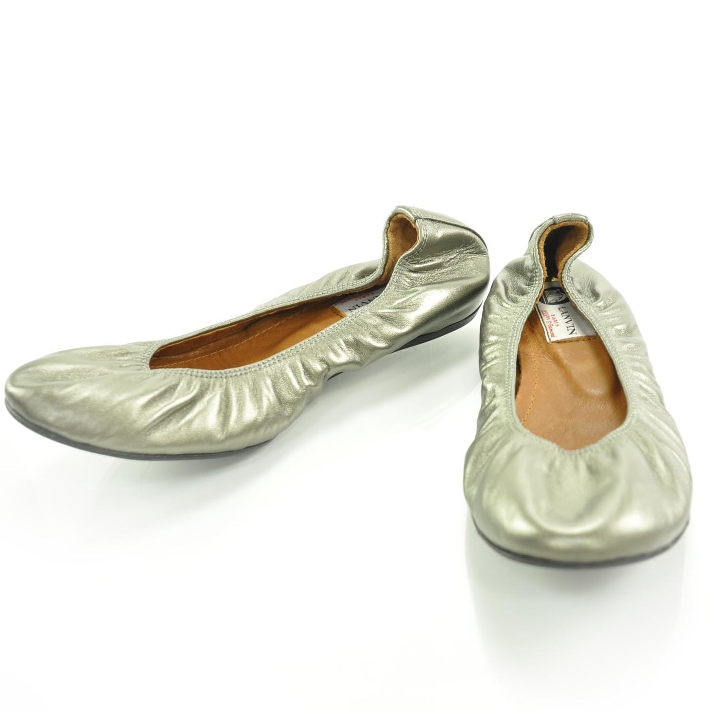 Leather Elastic Ballet Flats 39 Gunmetal Metallic