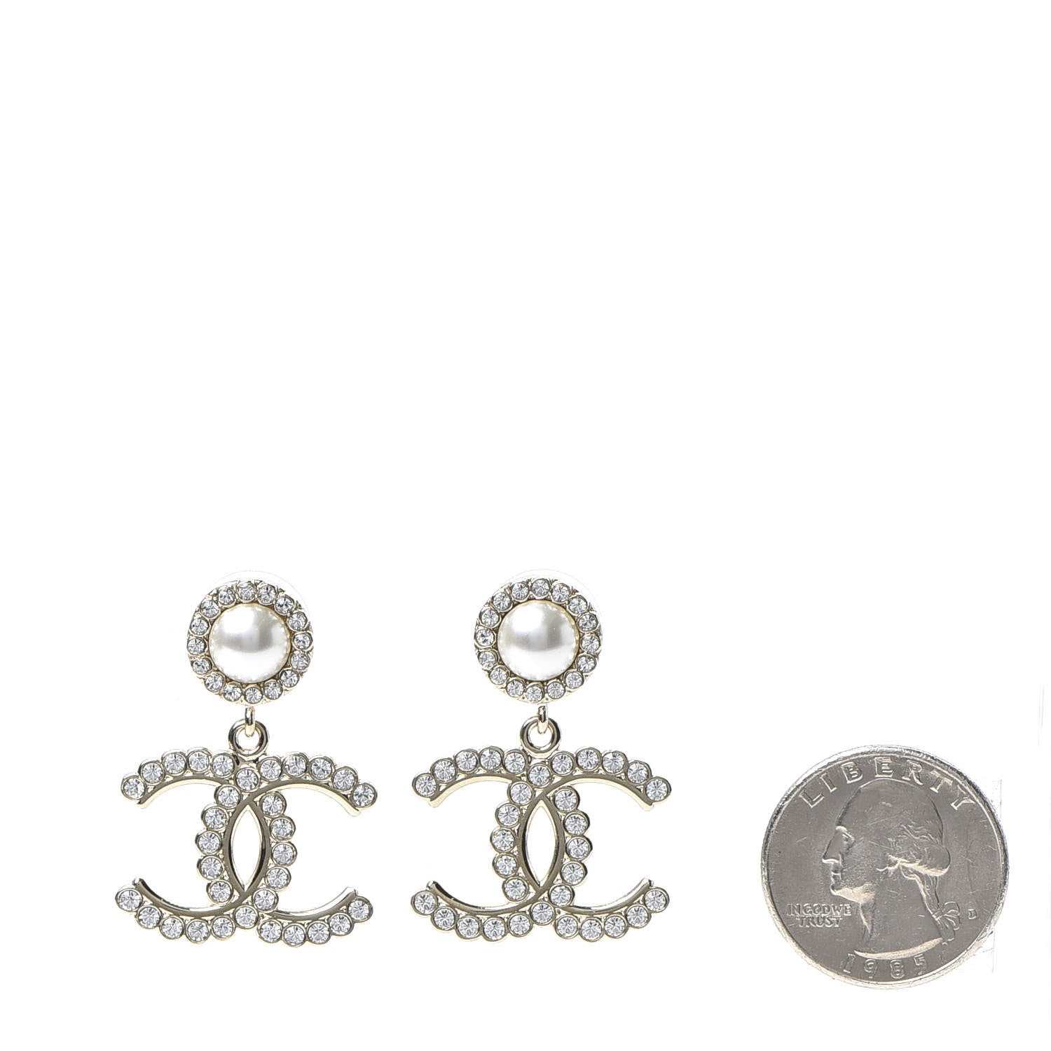 Chanel Crystal Pearl Bow-tiful CC Drop Earrings Gold 2 of 5