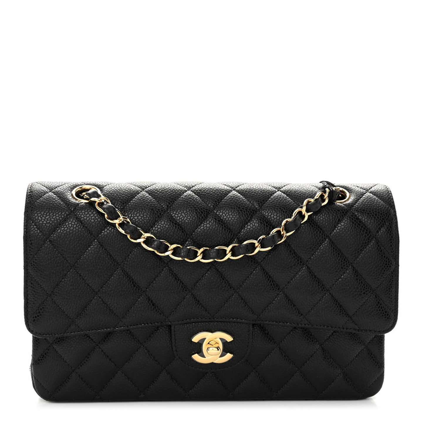 Caviar Quilted Medium Double Flap Black