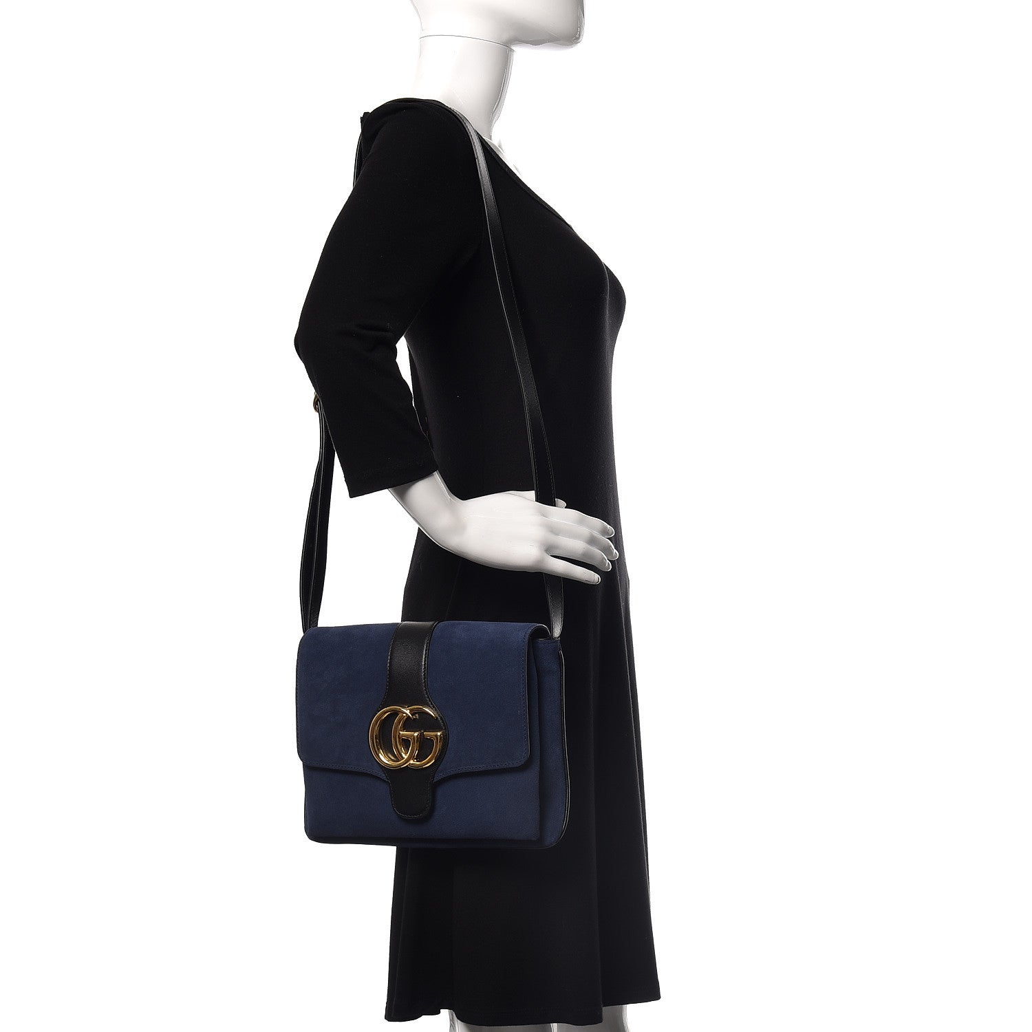 Gucci Suede Medium Arli Flap Shoulder Bag Blue Ink Black 2 of 10