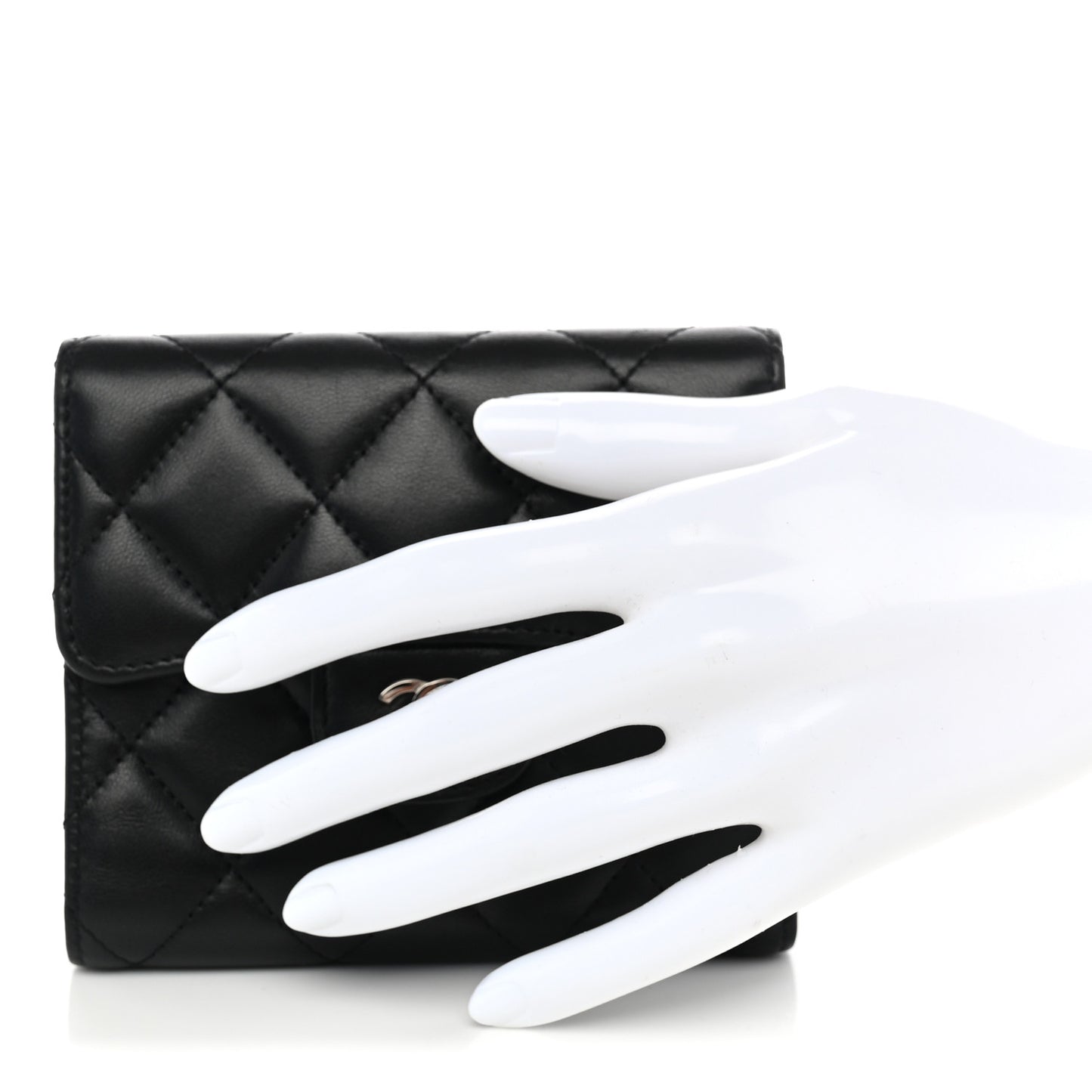 Lambskin Quilted Compact Flap Wallet Black
