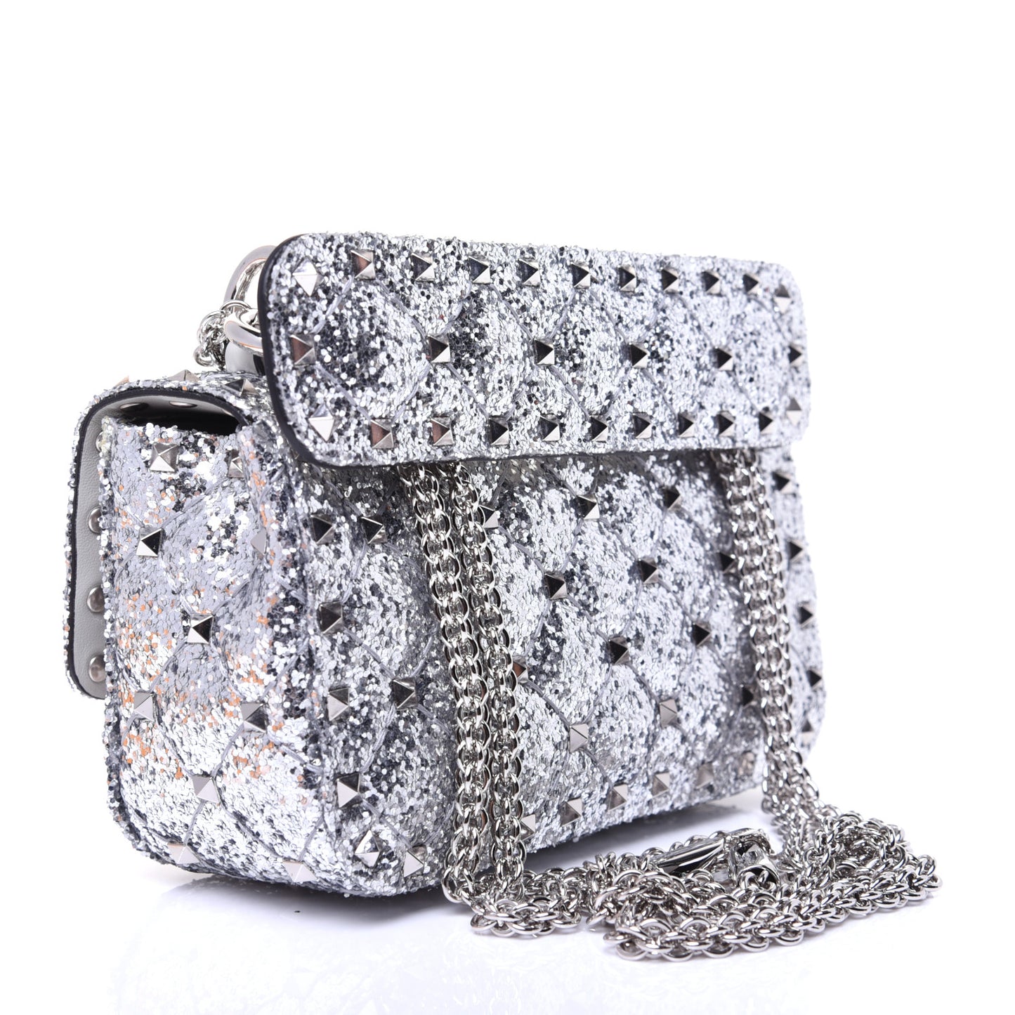 Glitter Mini Rockstud Spike Shoulder Bag Silver