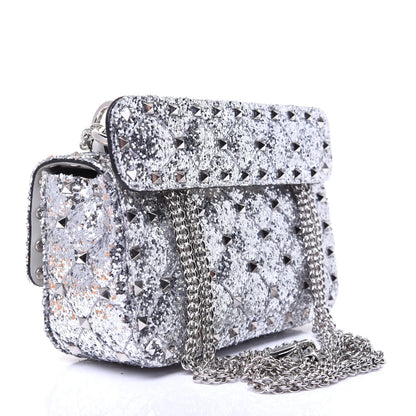 Valentino Garavani Glitter Mini Rockstud Spike Shoulder Bag Silver 3 of 13