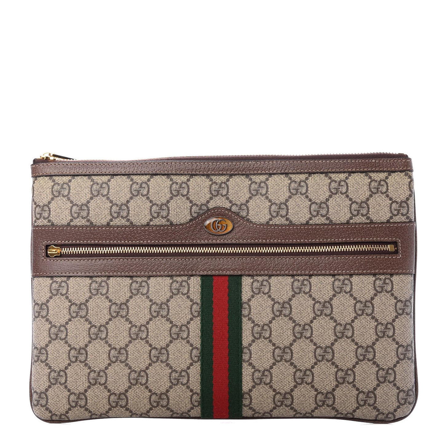 GG Supreme Monogram Large Ophidia Pouch Clutch Brown