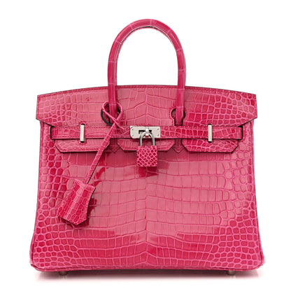 Hermes Shiny Porosus Crocodile Birkin 25 Rose Mexico 1 of 11