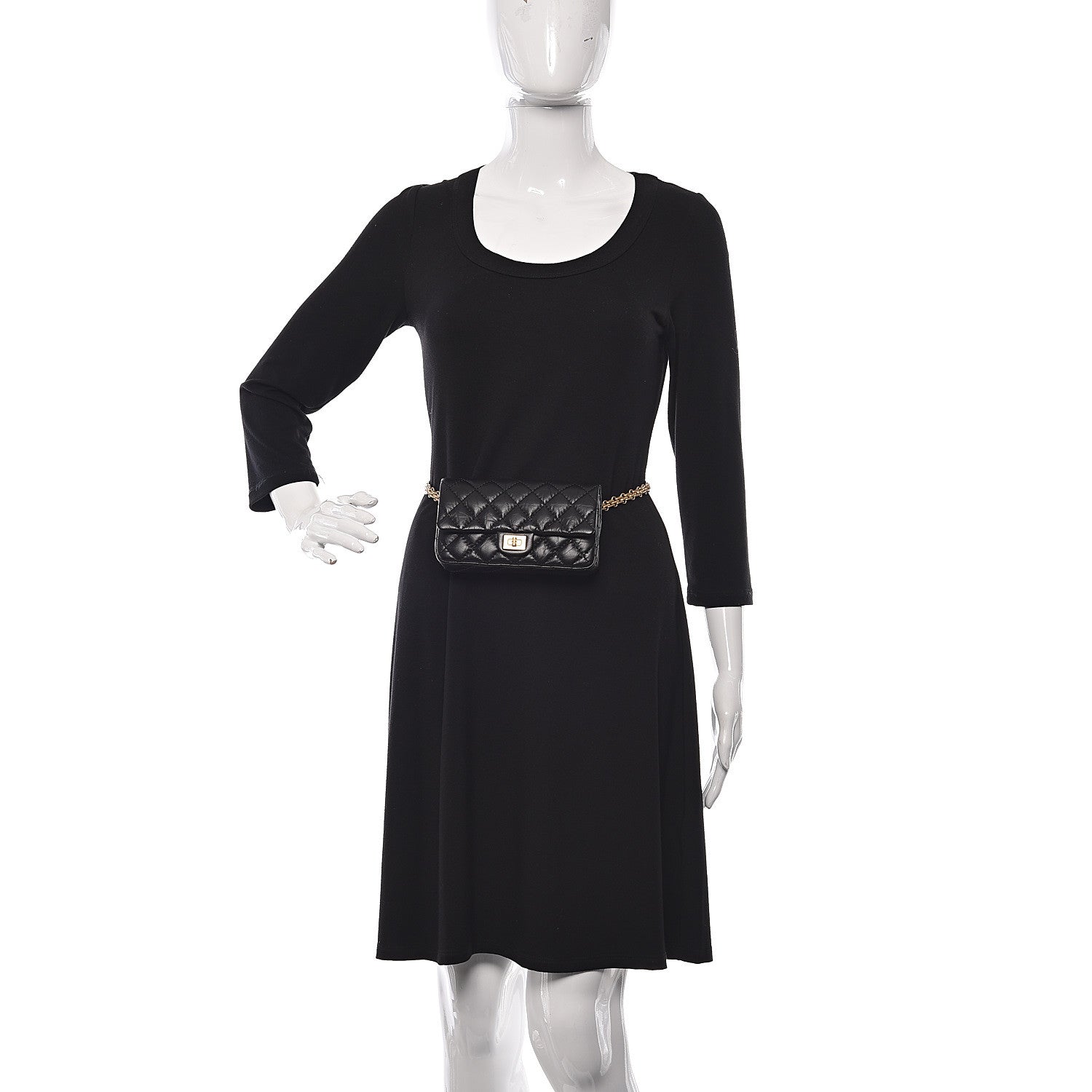 Chanel Aged Calfskin Quilted 2.55 Reissue Flap Belt Bag Clutch Black 2 of 10