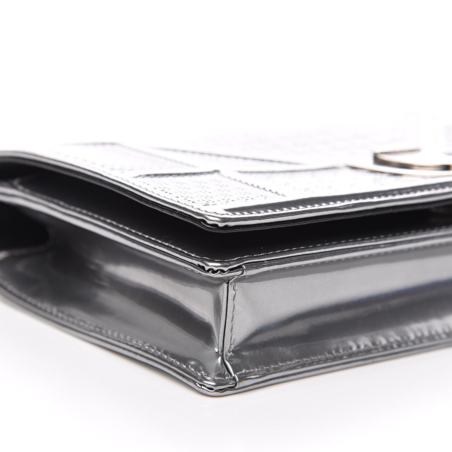 Christian Dior Metallic Patent Micro-Cannage Diorama Wallet on Chain Pouch Silver 6 of 8