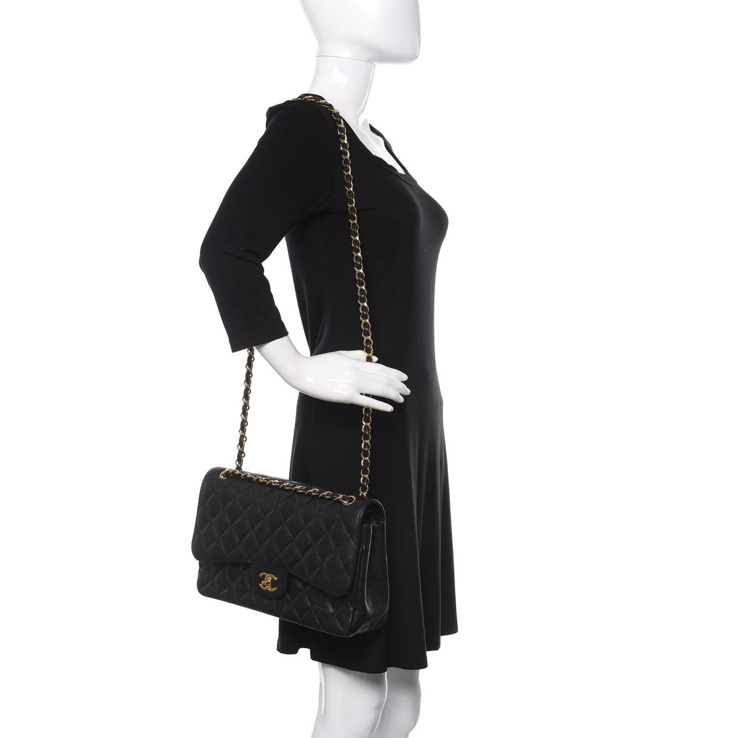 Caviar Quilted Jumbo Double Flap Black