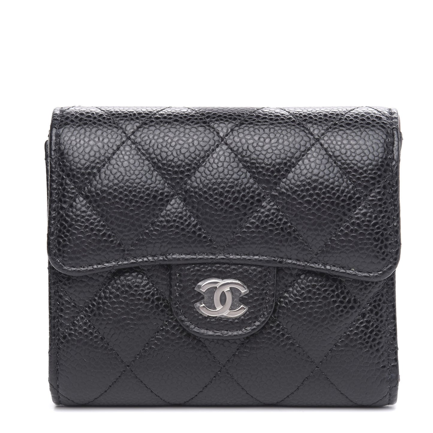 Caviar Quilted Compact Flap Wallet Black