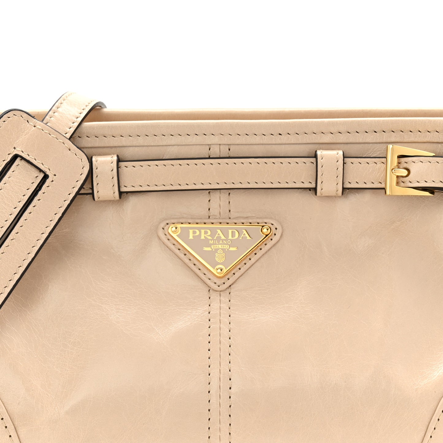 Glossy Calfskin Triangle Small Bonnie Shoulder Bag Travertine