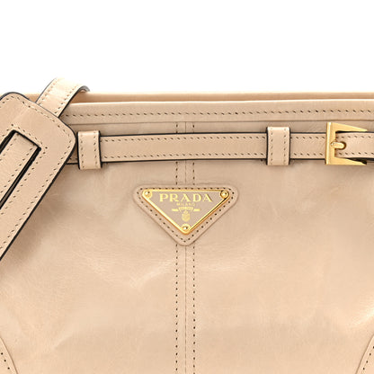 Prada Glossy Calfskin Triangle Small Bonnie Shoulder Bag Travertine 8 of 10