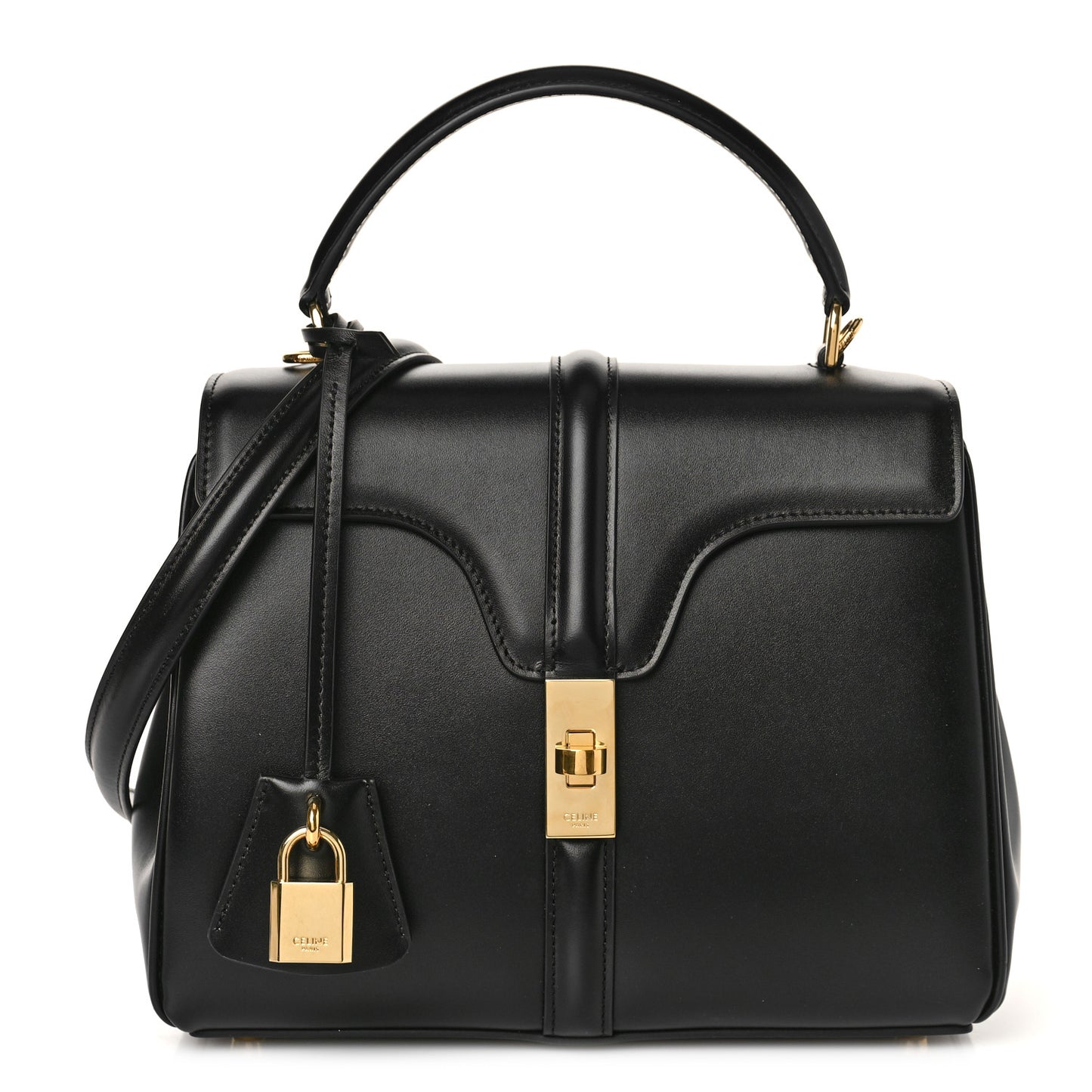 Satinated Calfskin Small 16 Top Handle Bag Black