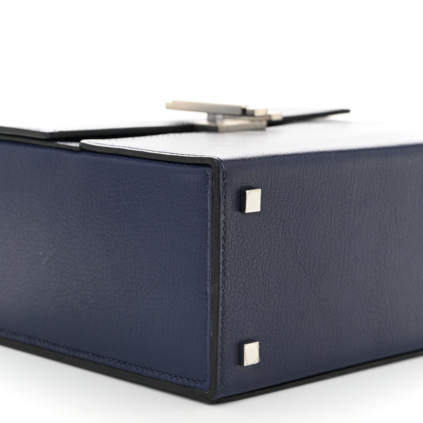 Chevre Mysore Cinhetic Boxy Top Handle Bag Blue Encre