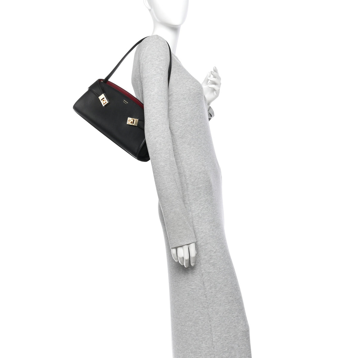Calfskin Hug East West Shoulder Bag Black Burgundy