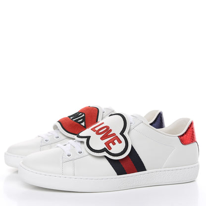 Gucci Calfskin Ayers Blind For Love Embroidered Womens Ace Sneakers 37 White 3 of 9
