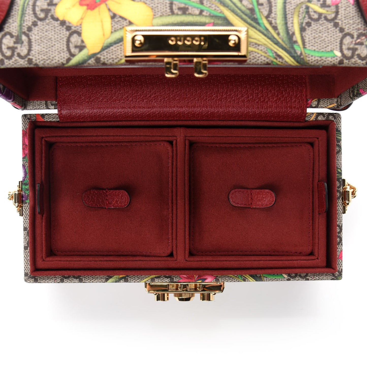 GG Supreme Monogram Flora Padlock Jewelry Case Red