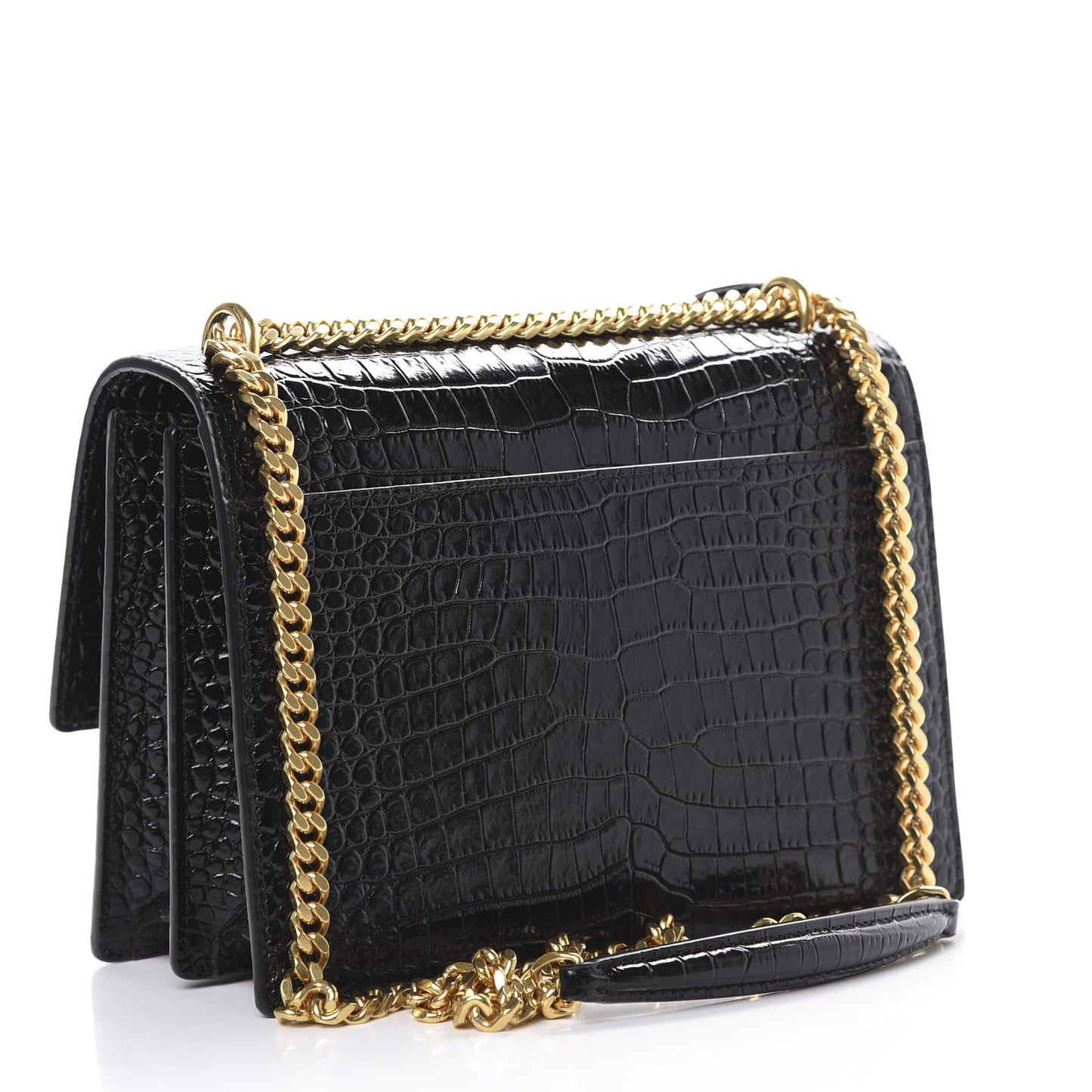 Calfskin Crocodile Embossed Medium Monogram Sunset Black
