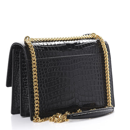Saint Laurent Calfskin Crocodile Embossed Medium Monogram Sunset Black 2 of 9