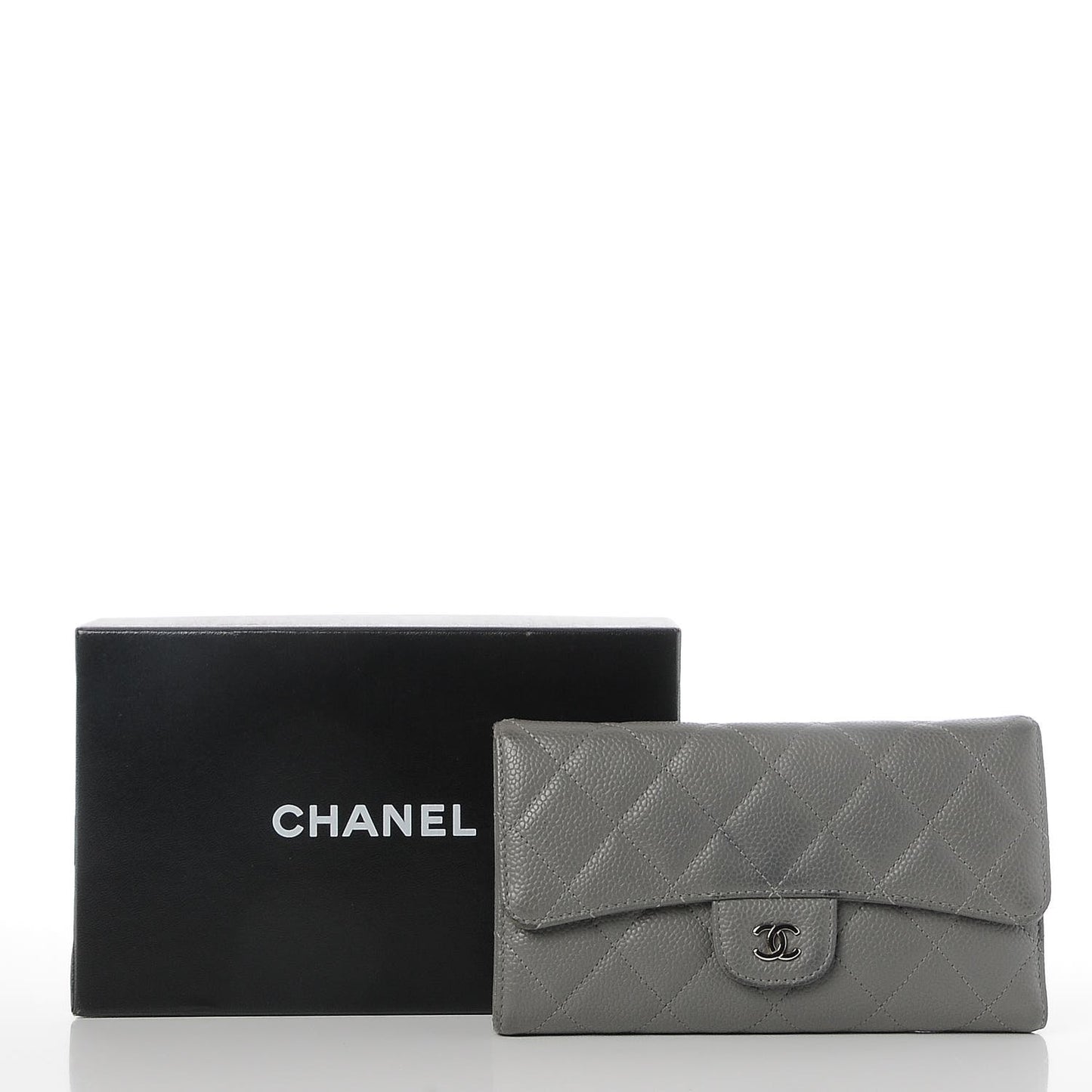Caviar Quilted Large Flap Wallet Grey