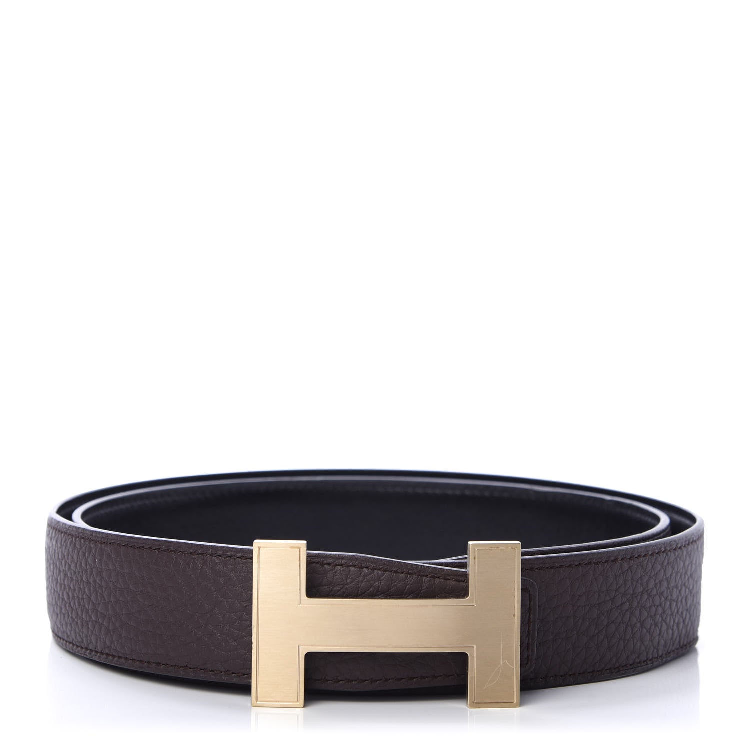 Hermes Box Togo 32mm Quizz H Belt 85 Black Chocolate 1 of 6