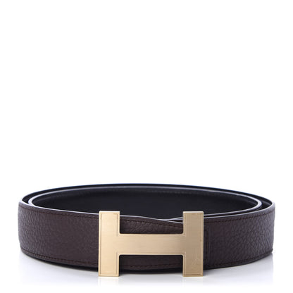 Hermes Box Togo 32mm Quizz H Belt 85 Black Chocolate 1 of 6