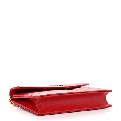 Saint Laurent Grain De Poudre Matelasse Chevron Monogram Envelope Chain Wallet New Red 4 of 9