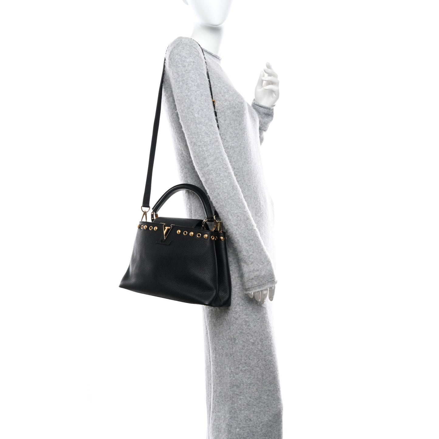Taurillon Studded Capucines PM Black