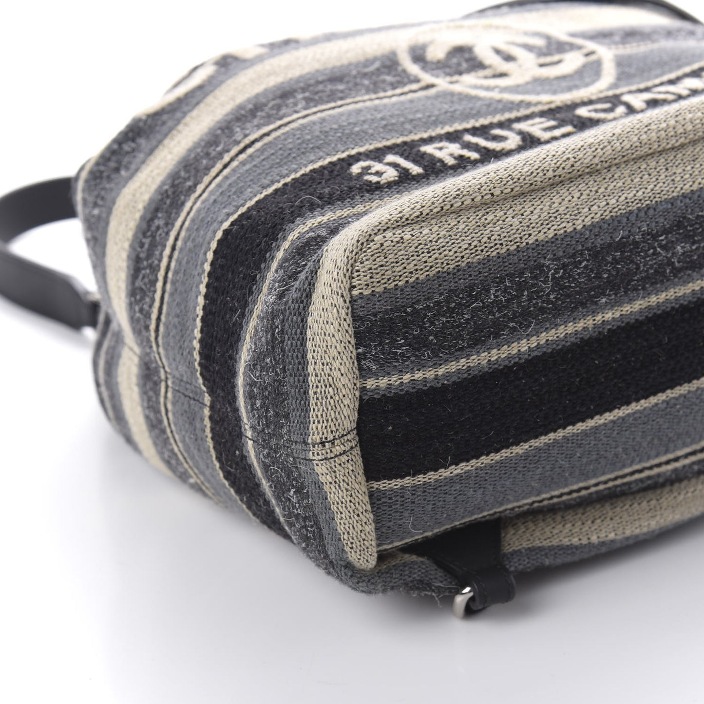 Striped Canvas Large Deauville Backpack Gray Black